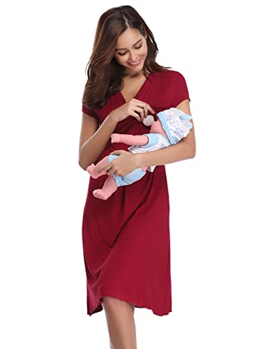 Litherday Camisón Lactancia Hospital Verano Mujer Camisón de Maternidad Verano Camisones Premamá Corto Camisón Mujer Embarazada Algodón Ropa Dormir Premamá Lactancia, Azul Oscuro, M