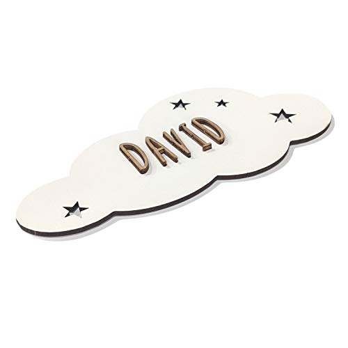 LolaPix Placa Puerta Infantil Personalizada con Nombre. Regalos de Madera Personalizados. Letrero de Madera Adhesivo para Habitación Niño/a Bebé. Placa Personalizada Nube