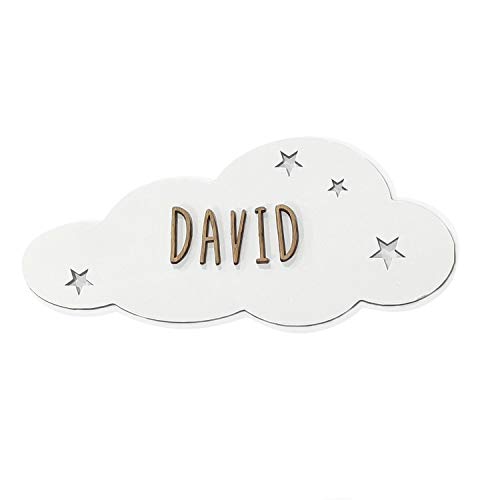 LolaPix Placa Puerta Infantil Personalizada con Nombre. Regalos de Madera Personalizados. Letrero de Madera Adhesivo para Habitación Niño/a Bebé. Placa Personalizada Nube