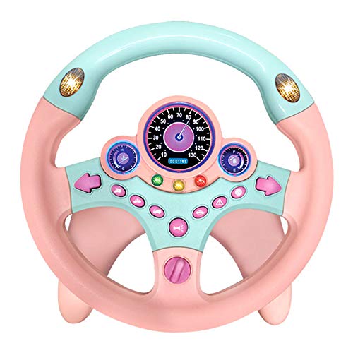 LQKYWNA Juguete del Volante, Simulador De Conducción para Niños Juguete del Coche Copiloto para Niños Rompecabezas del Volante Regalo Educativo Temprano (Pink)