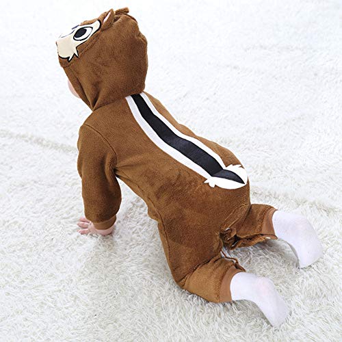 LSERVER Mameluco de Cosplay para Bebés Recién Nacidos Ropa de Arrastre Disfraz Unisexo de Franela con Capucha Estilo Animales, Ardilla, 80 (Altura Recomendada:66-73cm)