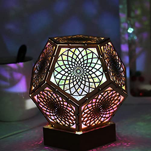 Luces decorativas bohemias - Luz nocturna de espacio fresco | Lámpara decorativa de madera de dodecaedro hueco colorido | Lámpara de pie de estrella polar para patio, decoración de jardín