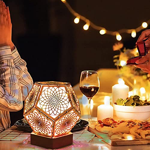 Luces decorativas bohemias - Luz nocturna de espacio fresco | Lámpara decorativa de madera de dodecaedro hueco colorido | Lámpara de pie de estrella polar para patio, decoración de jardín