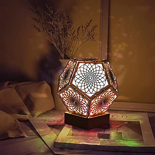 Luces decorativas bohemias - Luz nocturna de espacio fresco | Lámpara decorativa de madera de dodecaedro hueco colorido | Lámpara de pie de estrella polar para patio, decoración de jardín