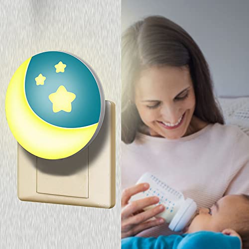 Luz Bebé Nocturna Enchufe 3 Piezas, Lámpara LED de Luna para Mesilla de Noche Infantil, Luz Quitamiedos para Recién Nacido Dormitorio, Lámpara Pared 0,6W para Guardería, Habitación de Niños