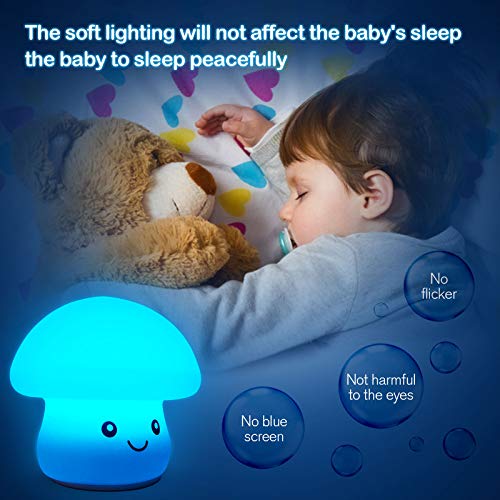 Luz de Noche Infantil,WOANWAY LED Silicona Nocturna Multicolor de USB Recargable para Diseño Infantiles Lampara Infantil de Control Táctil,para niños/adultos/Cumpleaños（Setas bebé como regalo）