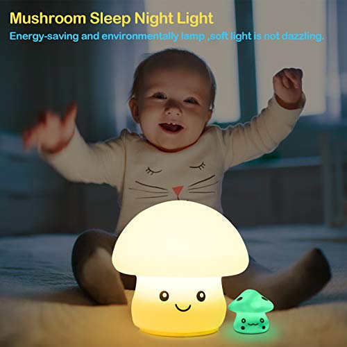 Luz de Noche Infantil,WOANWAY LED Silicona Nocturna Multicolor de USB Recargable para Diseño Infantiles Lampara Infantil de Control Táctil,para niños/adultos/Cumpleaños（Setas bebé como regalo）