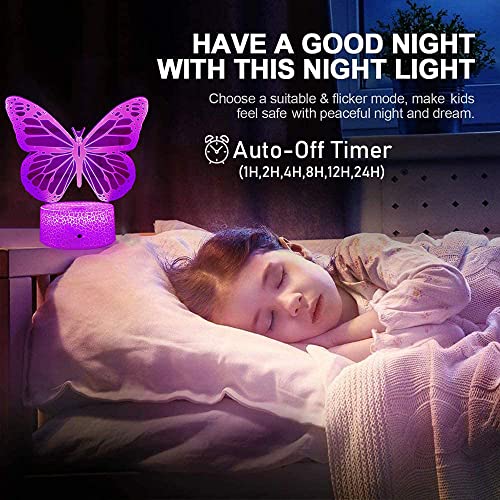 Luz noche mariposa para niños,regalos para niñas,lámpara ilusión 3D Lámpara noche para niños con 7 colores cambiantes,remoto y temporizador,juguetes mariposa regalos cumpleaños Navidad para niñas