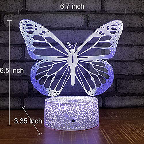 Luz noche mariposa para niños,regalos para niñas,lámpara ilusión 3D Lámpara noche para niños con 7 colores cambiantes,remoto y temporizador,juguetes mariposa regalos cumpleaños Navidad para niñas