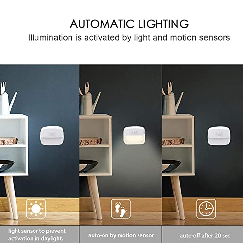 Luz Nocturna con Sensor Movimiento, [2 unidades] Luz de Noche con Sensor de Movimiento, Luces que Funcionan con Pilas, Adecuada para Dormitorio, Baño, Inodoro, Escaleras, Pasillo, Cocina, Habitación