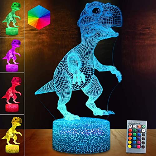 Luz nocturna de dinosaurio 3D para niños, lámpara de ilusión 3D de 3 patrones con control remoto para sala de estar, el mejor regalo para niños y niñas (3 paquetes)