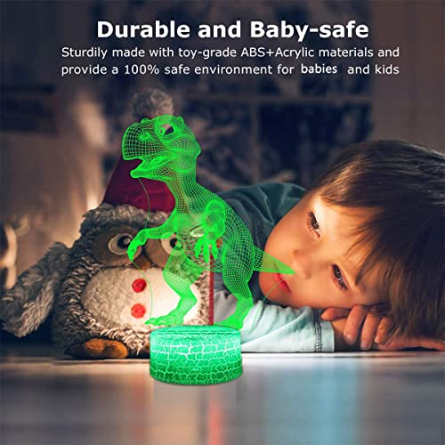 Luz nocturna de dinosaurio 3D para niños, lámpara de ilusión 3D de 3 patrones con control remoto para sala de estar, el mejor regalo para niños y niñas (3 paquetes)