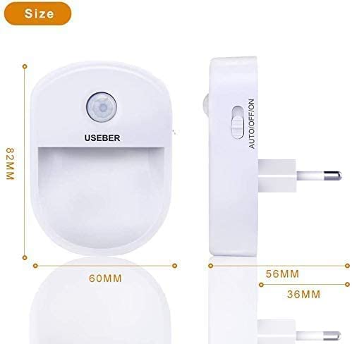 Luz Nocturna Infantil, [2 Piezas]Useber Luz Nocturna LED con Sensor de Movimiento, 3 Modos[AUTO/ON/OFF],Luz Quitamiedos para Dormitorio, Escalera, Pasillo, Niños, Sala, Baño