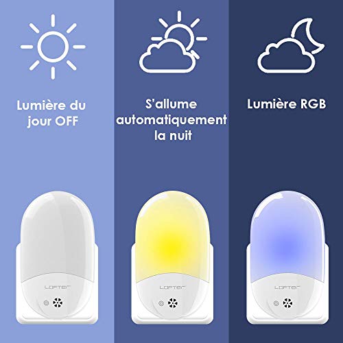 Luz Nocturna Infantil Enchufe, LOFTer Luz Quitamiedos Infantil con RGB Led Luz Noche Bebe con Sensor de Luz Automático Lampara de Noche para Bebes, Niños, Habitación Bebé, Dormitorio, Sala - 1 Pack