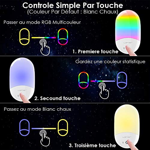 Luz Nocturna Infantil Enchufe, LOFTer Luz Quitamiedos Infantil con RGB Led Luz Noche Bebe con Sensor de Luz Automático Lampara de Noche para Bebes, Niños, Habitación Bebé, Dormitorio, Sala - 1 Pack