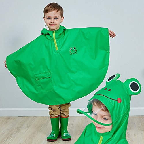 mama stadt Poncho Lluvia Bebe Capa Impermeable Niño Niña Poncho Chubasquero Infantil Unisex Chaqueta Agua Lluvia Ropa Impermeable con Capucha Animal, Rana Verde/ L(4-6 años)