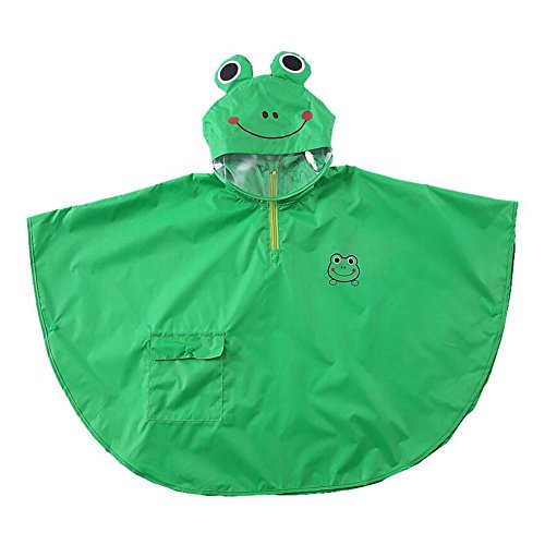 mama stadt Poncho Lluvia Bebe Capa Impermeable Niño Niña Poncho Chubasquero Infantil Unisex Chaqueta Agua Lluvia Ropa Impermeable con Capucha Animal, Rana Verde/ L(4-6 años)