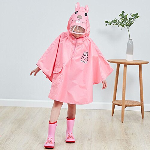 mama stadt Poncho Lluvia Bebe Capa Impermeable Niño Niña Poncho Chubasquero Infantil Unisex Chaqueta Agua Lluvia Ropa Impermeable con Capucha Animal, Conejito Rosa/ L(4-6 años)