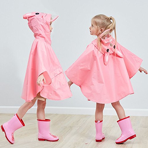 mama stadt Poncho Lluvia Bebe Capa Impermeable Niño Niña Poncho Chubasquero Infantil Unisex Chaqueta Agua Lluvia Ropa Impermeable con Capucha Animal, Conejito Rosa/ L(4-6 años)