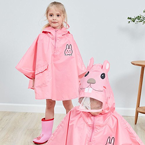 mama stadt Poncho Lluvia Bebe Capa Impermeable Niño Niña Poncho Chubasquero Infantil Unisex Chaqueta Agua Lluvia Ropa Impermeable con Capucha Animal, Conejito Rosa/ L(4-6 años)