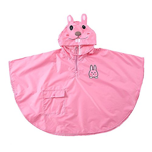 mama stadt Poncho Lluvia Bebe Capa Impermeable Niño Niña Poncho Chubasquero Infantil Unisex Chaqueta Agua Lluvia Ropa Impermeable con Capucha Animal, Conejito Rosa/ L(4-6 años)