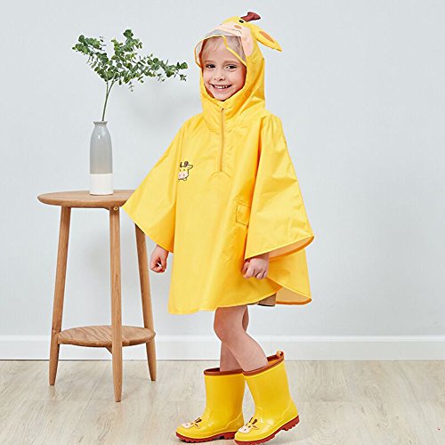 mama stadt Poncho Lluvia Bebe Capa Impermeable Niño Niña Poncho Chubasquero Infantil Unisex Chaqueta Agua Lluvia Ropa Impermeable con Capucha Animal, Becerro Amarillo/ M(2-4 años)