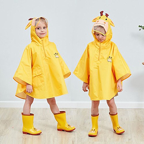 mama stadt Poncho Lluvia Bebe Capa Impermeable Niño Niña Poncho Chubasquero Infantil Unisex Chaqueta Agua Lluvia Ropa Impermeable con Capucha Animal, Becerro Amarillo/ M(2-4 años)