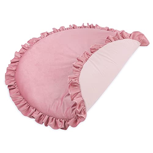 Manta de juego Cojín de suelo para bebé con volantes - Alfombra de juego para niños redonda 100 cm Velvet Rosa sucio