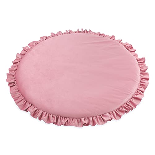 Manta de juego Cojín de suelo para bebé con volantes - Alfombra de juego para niños redonda 100 cm Velvet Rosa sucio