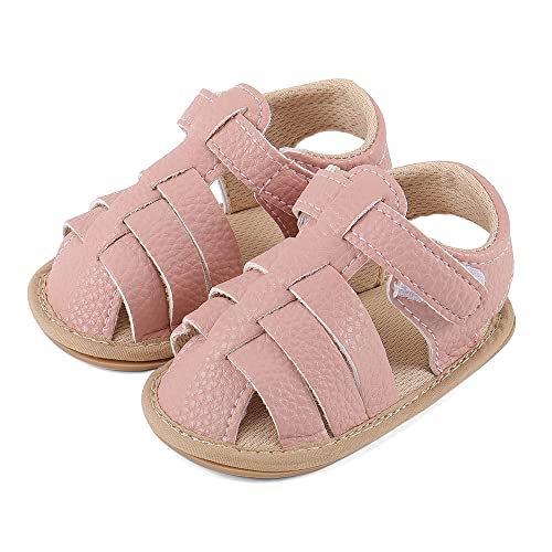 MASOCIO Sandalias Bebe Niña Verano Cerrados Zapato Primeros Pasos Bebé Recién Nacido con Suela Goma Antideslizante Talla 19 6-12 Meses Rosa