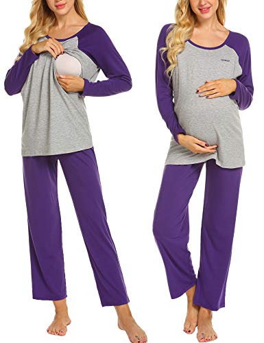 MAXMODA Ropa Premamá Lactancia Pijama Conjunto Maternidad Invierno Pijama Premamá Embarazo