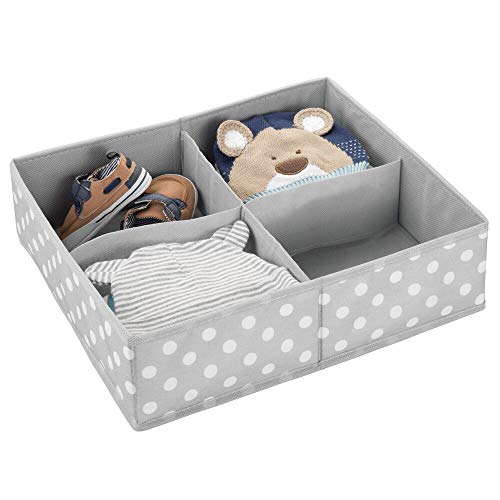 mDesign Caja de almacenaje para habitaciones infantiles o baños – Cestas organizadoras en fibra sintética de lunares – Organizadores de armarios con 4 compartimentos – gris claro/blanco