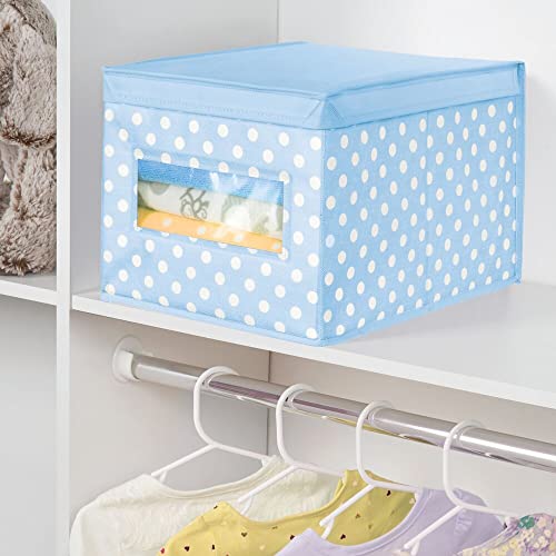 mDesign Caja de Tela de Lunares – Caja de almacenaje con Tapa abatible para el Cuarto de los niños – Organizador Infantil apilable de Fibra sintética Transpirable – Azul Claro/Blanco