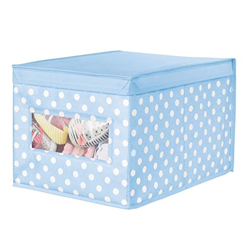 mDesign Caja de Tela de Lunares – Caja de almacenaje con Tapa abatible para el Cuarto de los niños – Organizador Infantil apilable de Fibra sintética Transpirable – Azul Claro/Blanco