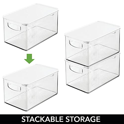 mDesign Juego de 2 organizadores de juguetes – Juguetero grande con tapa de plástico robusto – Caja organizadora apilable para guardar juguetes y manualidades – transparente y blanco