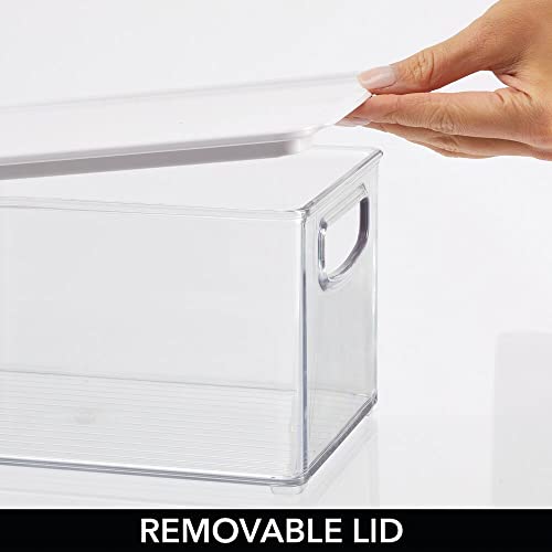 mDesign Juego de 2 organizadores de juguetes – Juguetero grande con tapa de plástico robusto – Caja organizadora apilable para guardar juguetes y manualidades – transparente y blanco