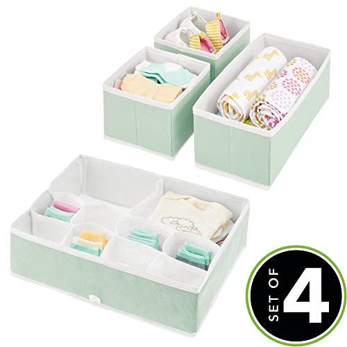 mDesign Juego de 4 Cajas organizadoras para Cuarto Infantil – Elegantes cestas de Tela de Diferentes tamaños – Organizadores para armarios de Fibra sintética Transpirable – Verde Menta/Blanco