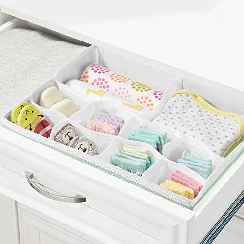 mDesign Juego de 4 Cajas organizadoras para Cuarto Infantil – Elegantes cestas de Tela de Diferentes tamaños – Organizadores para armarios de Fibra sintética Transpirable – Verde Menta/Blanco