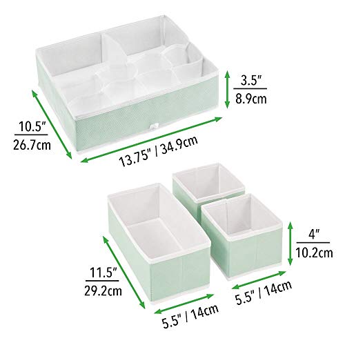 mDesign Juego de 4 Cajas organizadoras para Cuarto Infantil – Elegantes cestas de Tela de Diferentes tamaños – Organizadores para armarios de Fibra sintética Transpirable – Verde Menta/Blanco