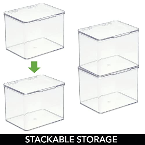 mDesign Organizador de juguetes con tapa – Juguetero apilable de plástico robusto – Caja de almacenaje para guardar juguetes o manualidades en la habitación infantil – Juego de 2 – transparente