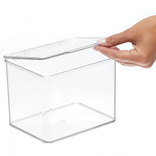 mDesign Organizador de juguetes con tapa – Juguetero apilable de plástico robusto – Caja de almacenaje para guardar juguetes o manualidades en la habitación infantil – Juego de 2 – transparente