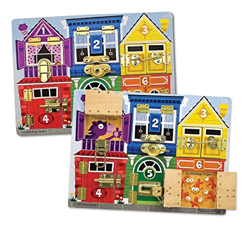 Melissa & Doug - Tablero de Pestillos, Tablero Montessori Latches Board | Adecuado para practicar las habilidades motoras finas| Juguete de madera | Regalo fantástico para niñas y niños