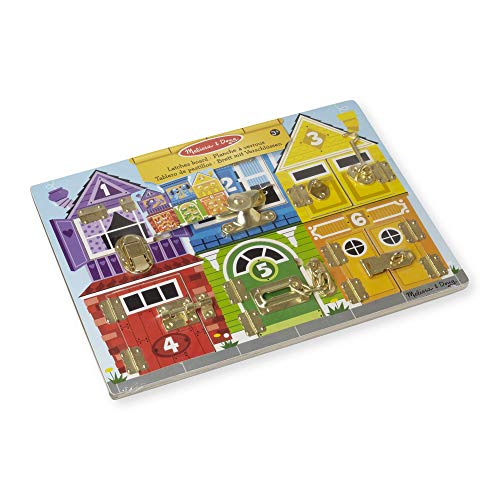 Melissa & Doug - Tablero de Pestillos, Tablero Montessori Latches Board | Adecuado para practicar las habilidades motoras finas| Juguete de madera | Regalo fantástico para niñas y niños