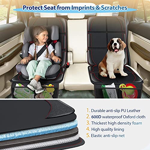 MHO+ALL Protector Asiento Coche, 2 Piezas Protector Asiento Coche Silla Bebe,Fundas para Sillas Coche de Bebé,Tamaño Universal Protector Coches Asientos con Organizador Bolsillos - Compatible Isofix