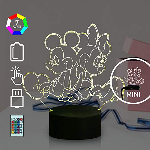 Mickey Minnie Mouse Friends Lámpara LED 3D de dibujos animados para sala de estar infantil 7 colores USB cambio remoto luz nocturna para decoración del hogar, Navidad, Año Nuevo, Navidad, Año Nuevo