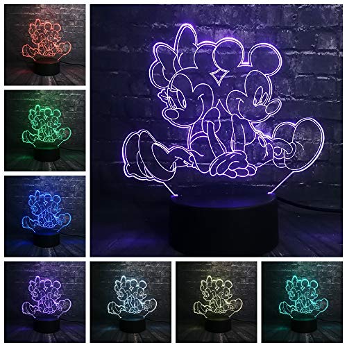 Mickey Minnie Mouse Friends Lámpara LED 3D de dibujos animados para sala de estar infantil 7 colores USB cambio remoto luz nocturna para decoración del hogar, Navidad, Año Nuevo, Navidad, Año Nuevo