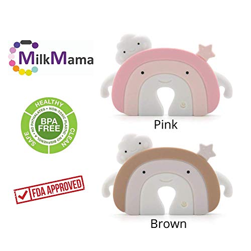 MilkMama Mordedor Juguete Silicona | Juguete Sensorial para Bebés y Niños Pequeños | Juguete para la Dentición en Forma de Arco Iris | Mordedor de Silicona Seguro sin BPA (Marrón)