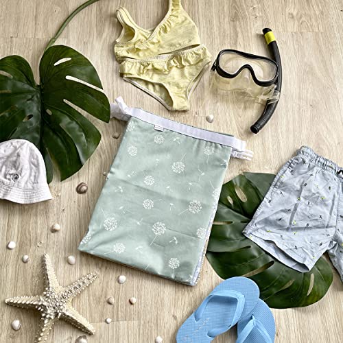 MIMUSELINA Bolsa Impermeable para bañador bebé. Bolsa estanca Anti-Calado para Guardar bañador Mojado o pañal de Tela Manchado o Mojado. (Diente de león Menta)