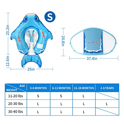 Moageme Flotador de natación para bebé, parasol para bebé, con toldo extraíble UPF 50+, correas de hombro ajustables y hebillas de seguridad, para bebé de 3 a 12 meses aprendiendo a nadar