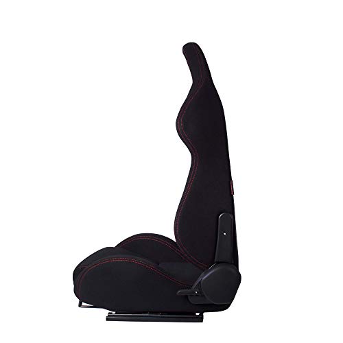 MODAUTO Asiento Deportivo Coche,Semibaquet Ajustable,de Tela,Adaptable para Coches,Ríeles incluidos,Conductor y Pasajero, para Coche y Simulador de Conducción,Modelo N190L,Negro y Cosutra Roja U